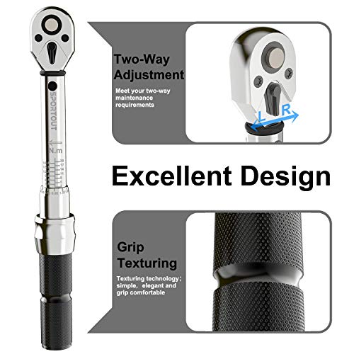 Llave dinamométrica para bicicleta y motocicleta, accionamiento de 1/4 pulgadas con trinquete reversible y alargador, incluye hexágono interior y puntas Torx para bicicleta de carretera, MTB.