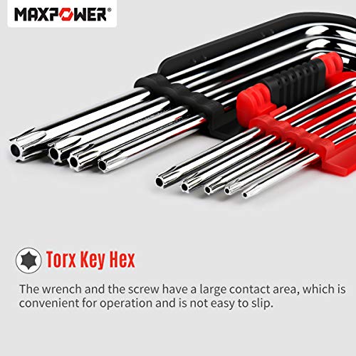 Llaves Torx, MAXPOWER Juego de Llaves Hexagonales Torx Largas Llave Allen Llave de Estrellas Métrica T10-T50, CR-V Hex Key Set