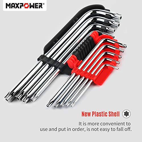 Llaves Torx, MAXPOWER Juego de Llaves Hexagonales Torx Largas Llave Allen Llave de Estrellas Métrica T10-T50, CR-V Hex Key Set