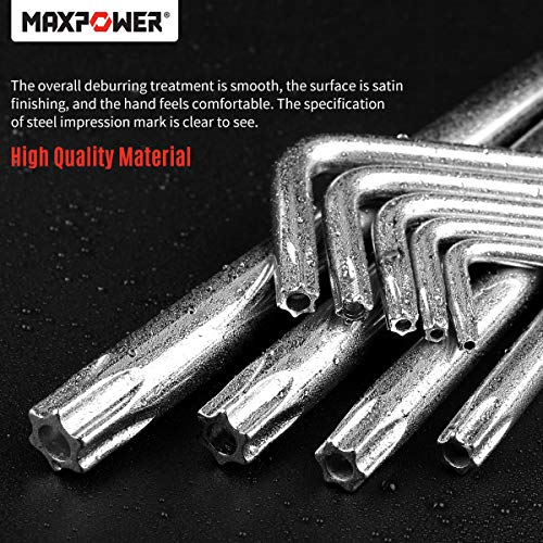 Llaves Torx, MAXPOWER Juego de Llaves Hexagonales Torx Largas Llave Allen Llave de Estrellas Métrica T10-T50, CR-V Hex Key Set