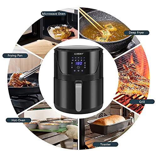 LLIVEKIT Freidora de Aire Caliente 1800W 7L Freidora sin Aceite con Pantalla LED Táctil 10 Modos de Cocción Temporizador y Temperatura Ajustable 80-200℃ AirFryer Elétrico Negro WAF0021DE