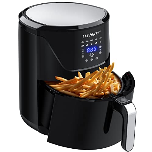 LLIVEKIT Freidora de Aire Caliente 1800W 7L Freidora sin Aceite con Pantalla LED Táctil 10 Modos de Cocción Temporizador y Temperatura Ajustable 80-200℃ AirFryer Elétrico Negro WAF0021DE