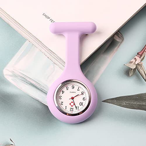 LLRR Relojes Unisex Médico,Reloj de Bolsillo de Trabajo de Enfermera Luminoso, pequeño Reloj de Pecho Impermeable para Estudiantes, Violeta,Reloj de Silicona Unisex para médicos