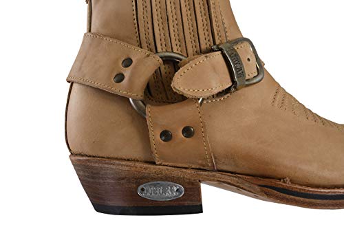 Loblan Botas 515 Clásico Cuadrado Tobillo Corto Cuero Vaquero Western Bike Biker Goodyear Welt, Tan, 42 1/3 EU