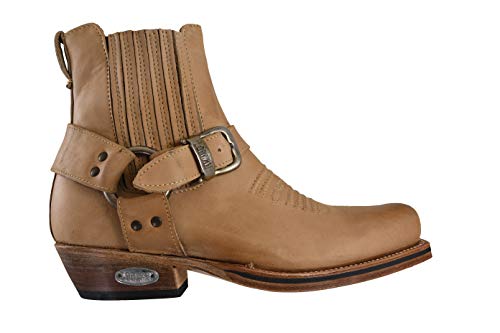 Loblan Botas 515 Clásico Cuadrado Tobillo Corto Cuero Vaquero Western Bike Biker Goodyear Welt, Tan, 42 1/3 EU