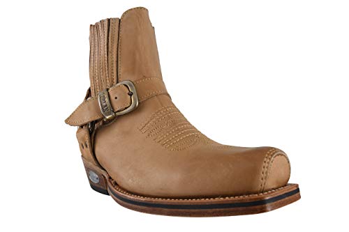 Loblan Botas 515 Clásico Cuadrado Tobillo Corto Cuero Vaquero Western Bike Biker Goodyear Welt, Tan, 42 1/3 EU