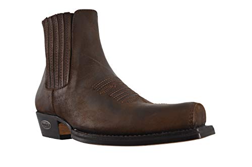 Loblan Botas 517 Clásico Punta Cuadrada Tobillo Corto Marrón Cuero Ceroso Vaquero Western Bike Biker Goodyear Welt, marrón, 46 EU