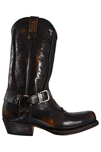 Loblan Botas 641 Clásico Cuadrado Toe Becerro Whisky Marrón Brillante Cuero Western Bike Biker Goodyear Welted, Brown, 43 1/3 EU