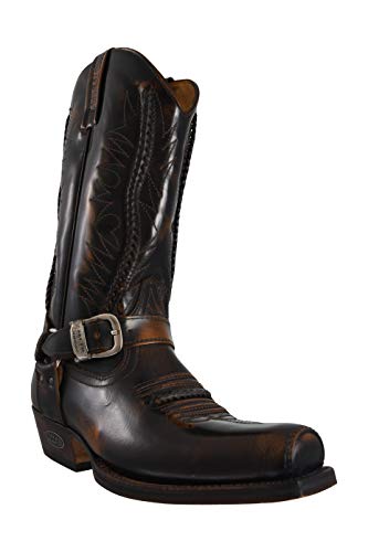 Loblan Botas 641 Clásico Cuadrado Toe Becerro Whisky Marrón Brillante Cuero Western Bike Biker Goodyear Welted, Brown, 43 1/3 EU