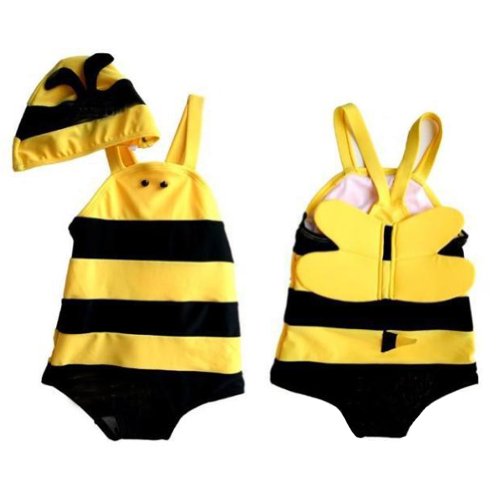 locomo Cute Boy Girl Kid Unisexe Honey Bee Bain Maillots de bain Bikini Body Chapeau Jaune Noir rayé Grand fbs003l - Jaune - 3 ans