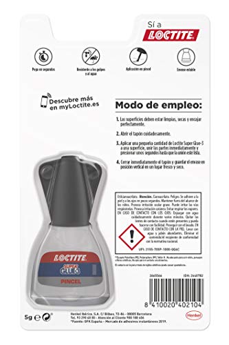 Loctite Super Glue-3 Pincel, pegamento transparente con pincel aplicador, adhesivo universal de triple resistencia, con fuerza instantánea y de fácil uso, 1x5 g