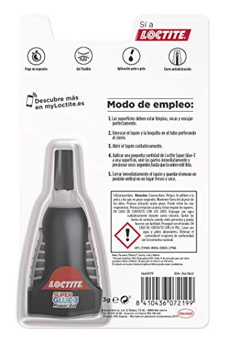 Loctite Super Glue-3 Power Flex formato gel control, adhesivo instantáneo, 3gr