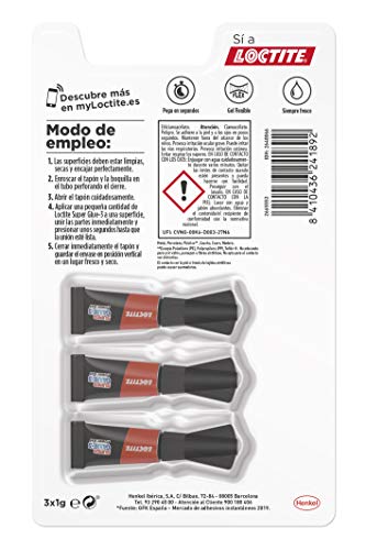 Loctite Super Glue-3 Power Gel Mini Trio, gel adhesivo flexible y resistente, pegamento instantáneo para superficies verticales, pegamento transparente extrafuerte, 3x1g