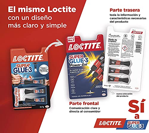 Loctite Super Glue-3 Power Gel Mini Trio, gel adhesivo flexible y resistente, pegamento instantáneo para superficies verticales, pegamento transparente extrafuerte, 3x1g