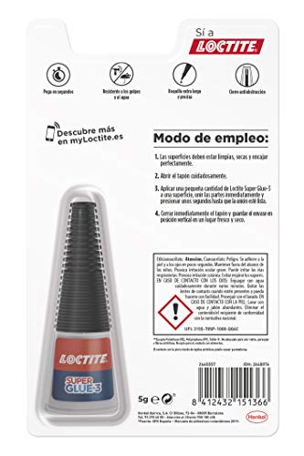 Loctite Super Glue-3 Precisión, pegamento transparente de máxima precisión, pegamento instantáneo triple resistente, adhesivo universal con goteo fácil de regular, 1x5 g