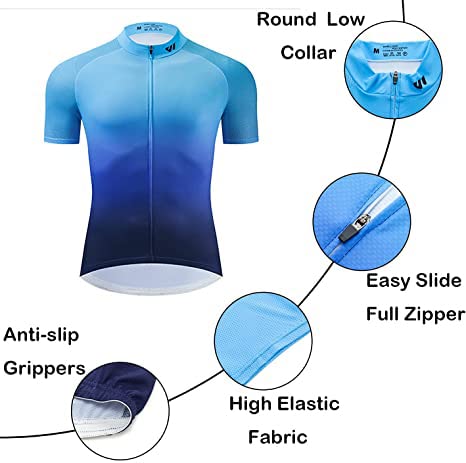 logas - Conjunto de ropa de ciclismo, maillot de manga corta y culotte acolchado con tirantes, MTB, para hombre, Hombre, color Azul degradado., tamaño M
