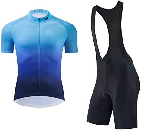 logas - Conjunto de ropa de ciclismo, maillot de manga corta y culotte acolchado con tirantes, MTB, para hombre, Hombre, color Azul degradado., tamaño M