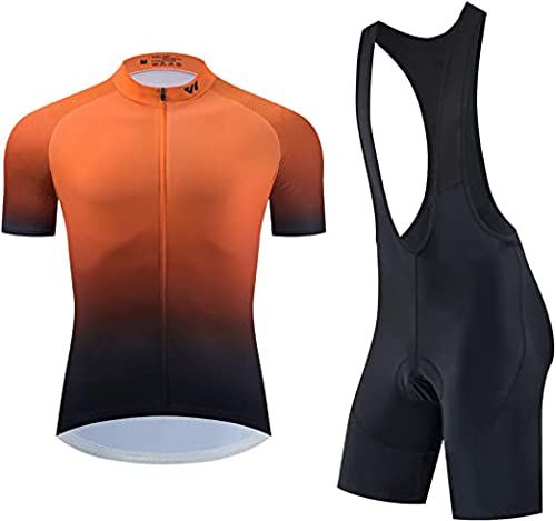 logas - Conjunto de ropa de ciclismo, maillot de manga corta y culotte acolchado con tirantes, MTB, para hombre, Suave, Hombre, color anaranjado, tamaño L