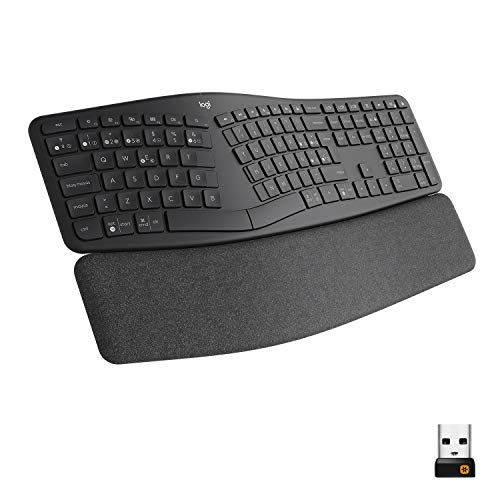 Logitech ERGO K860 Teclado inalámbrico y ergonómico - Teclado partido, reposamanos, escritura natural, conectividad Bluetooth y USB, compatible con Windows/Mac, Disposición QWERTY Español - Gris