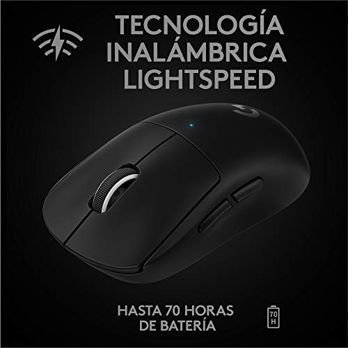 Logitech G PRO X SUPERLIGHT Ratón Gaming Inalámbrico, Captor HERO 25K, 25,600 DPI, Ultraligero con 63g, Peso Reducido, 5 Botones Programables, Batería Larga Duración, PC/Mac - Negro