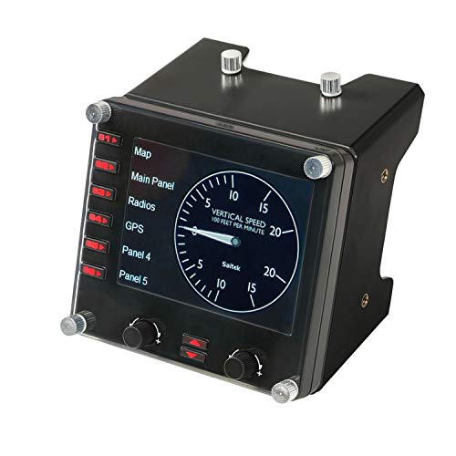 Logitech G Saitek Pro Flight Instrument Panel Controlador de Simulación de Panel, Colores LCD 3,5 Pulgadas, 15 Lecturas Diferentes, Personalizable, USB - Negro
