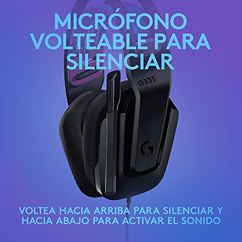 Logitech G335 Auriculares con Cable para Gaming, Micrófono Volteable, Jack de 3.5mm, Almohadillas de espuma viscoelástica, compatible con PC, PlayStation, Xbox, Nintendo Switch - Negro