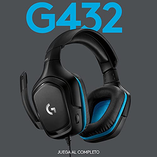 Logitech G432 Auriculares Gaming con Cable, Sonido 7.1 Surround, DTS Headphone:X 2.0, Transductores 50mm, USB y Jack Audio 3,5mm, Microfóno Volteable, Peso Ligero, PC/Mac/Xbox One/PS4/Switch - Negro