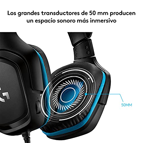 Logitech G432 Auriculares Gaming con Cable, Sonido 7.1 Surround, DTS Headphone:X 2.0, Transductores 50mm, USB y Jack Audio 3,5mm, Microfóno Volteable, Peso Ligero, PC/Mac/Xbox One/PS4/Switch - Negro