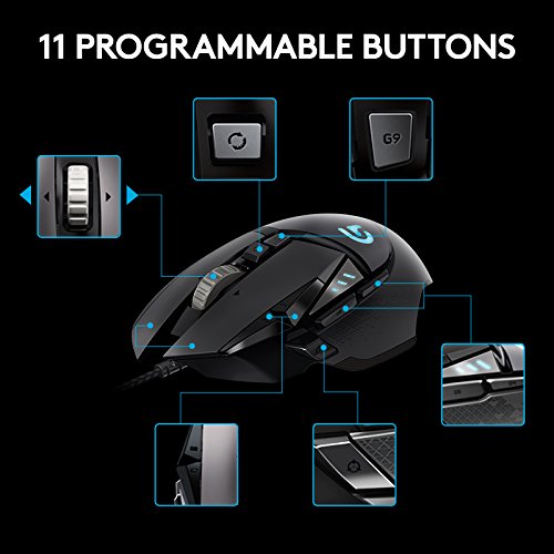 Logitech G502 Proteus Spectrum Ratón Gaming con Cable RGB Personalizable, Seguimiento Óptico 12.000 DPI, Peso Personalizable, 11 Botones Programables, PC/Mac, Negro