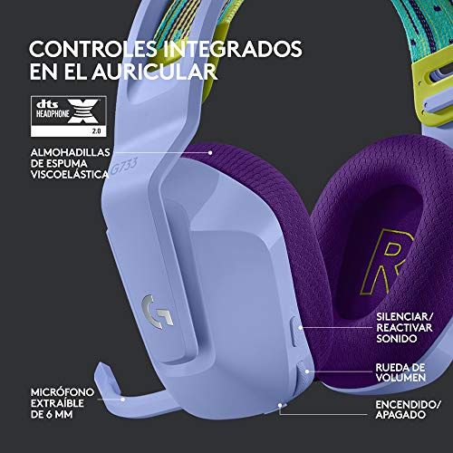 Logitech G733 LIGHTSPEED Auriculares con Micrófono Inalámbricos para Gaming con Diadema con Suspensión, LIGHTSYNC RGB, Tecnología de Micrófono Blue VO!CE, Ligeros, 29h de batería - Azul