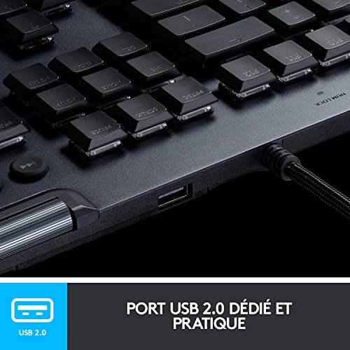 Logitech G815 LIGHTSYNC RGB Teclado Gaming Mecánico Alámbrico con teclas GL-Táctil de bajo perfil, 5 teclas G programables, Paso de USB, Controles Multimedia Dedicados, Disposición QWERTY ES - Negro