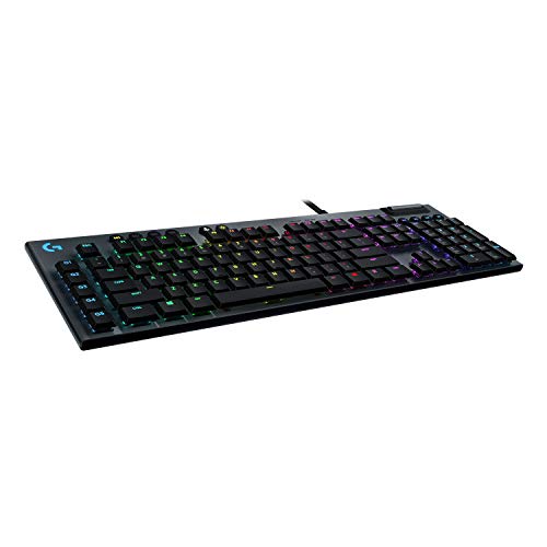 Logitech G815 LIGHTSYNC RGB Teclado Gaming Mecánico Alámbrico con teclas GL-Táctil de bajo perfil, 5 teclas G programables, Paso de USB, Controles Multimedia Dedicados, Disposición QWERTY ES - Negro