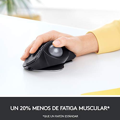 Logitech MX Ergo Trackball, Ratón Inalámbrico Ergonómico, Bluetooth/2.4 GHz con Receptor Unifying USB, Ángulo del Trackball Ajustable, Rueda de Precisión Inclinable, Carga USB-C, PC/Mac/iPad OS, Negro