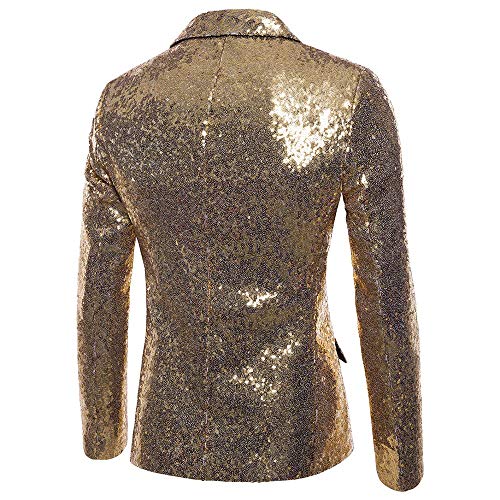 Logobeing Chaqueta de Traje para Hombre,Chaquetas para Hombre de Vestir Blazer Hombre Casual Fiesta Traje Ajustado Chaqueta de Abrigo de Lentejuelas para Hombre (XL, Gold)