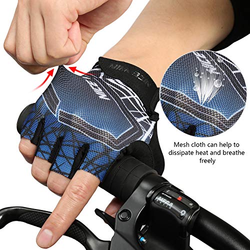 LOHOTEK Guantes de Bicicleta Ciclismo-Motocicleta de MTB Transpirable-Antideslizante - Sin-Dedos Guante Hombres Mujeres Prueba de Golpes con Diseño de Color Degradado (Azul, L)