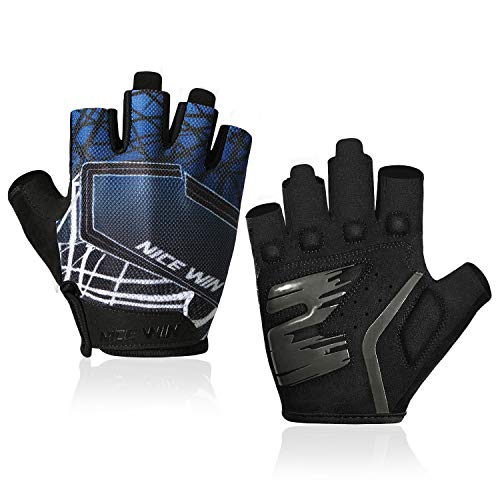 LOHOTEK Guantes de Bicicleta Ciclismo-Motocicleta de MTB Transpirable-Antideslizante - Sin-Dedos Guante Hombres Mujeres Prueba de Golpes con Diseño de Color Degradado (Azul, L)