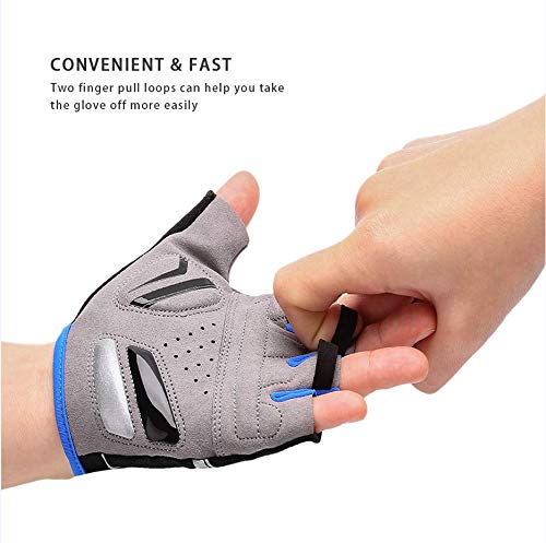 LOHOTEK Guantes de Ciclismo de Bicicleta de Montaña Motocicleta Guantes de Bicicleta de Carretera de Medio-Dedo para Hombres Mujeres Acolchado Antideslizante Transpirable (Azul(Medio Dedo), M)