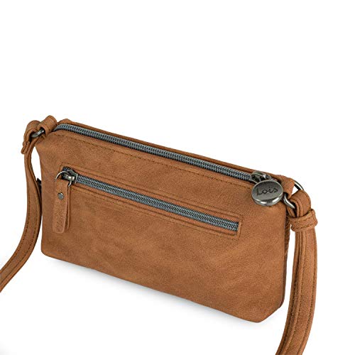 Lois - Mini Bolso Bandolera de Mujer de Piel Ecológica Sintética PU Ideal para Uso Diario Móvil 302679, Color Camel