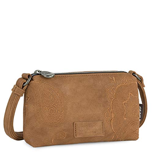 Lois - Mini Bolso Bandolera de Mujer de Piel Ecológica Sintética PU Ideal para Uso Diario Móvil 302679, Color Camel