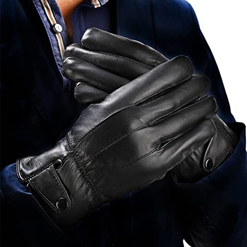 Long Keeper Guantes de Cuero Invierno para Hombre Guantes Piel Negros Calentar Prueba Del Viento Prueba De Frío Térmico Mitones (Negro, Circunferencia de la palma: 23cm)