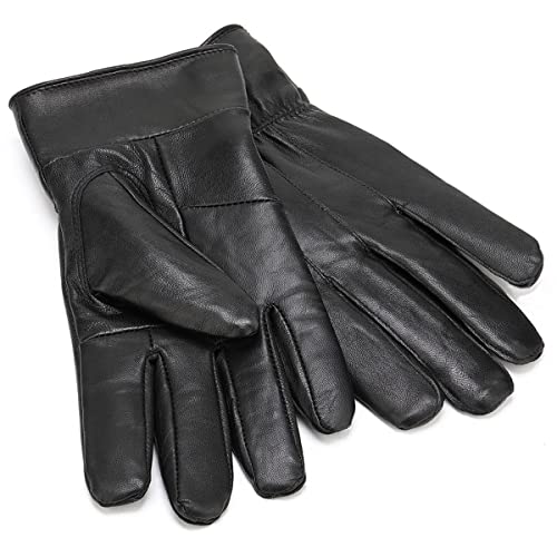 Long Keeper Guantes de Cuero Invierno para Hombre Guantes Piel Negros Calentar Prueba Del Viento Prueba De Frío Térmico Mitones (Negro, Circunferencia de la palma: 23cm)