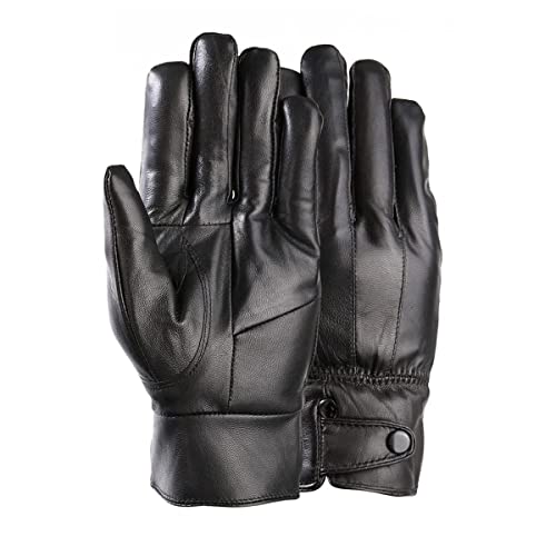 Long Keeper Guantes de Cuero Invierno para Hombre Guantes Piel Negros Calentar Prueba Del Viento Prueba De Frío Térmico Mitones (Negro, Circunferencia de la palma: 23cm)