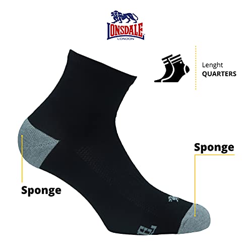 Lonsdale Quarter Tech 6 Pares Calcetines Trekking, Tenis, Ciclismo, Algodón (Negro, 43-46)