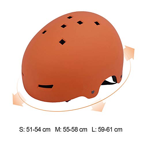 LOOGU Casco de monopatín, BMX, 3 tamaños (54 – 61 cm) Casco de bicicleta para niños, jóvenes, adultos, casco deportivo – con certificado CPSC, color naranja, tamaño S (50-54cm)