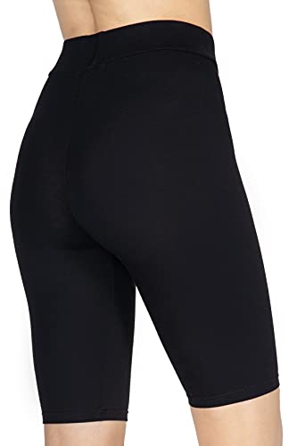 looksy Pantalones Cortos de Ciclismo para Mujer, de algodón, hasta la Rodilla, Pantalones de Motorista, Pantalones de Yoga, Negro L