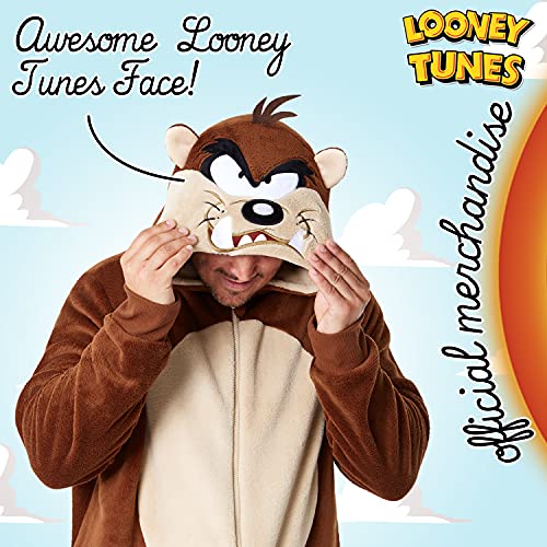 Looney Tunes Pijama Hombre Entero de Taz, Mono Pijama de Forro Polar, Pijama Hombre Invierno S-XXXL, Regalo Original Hombre (M, Marrón)