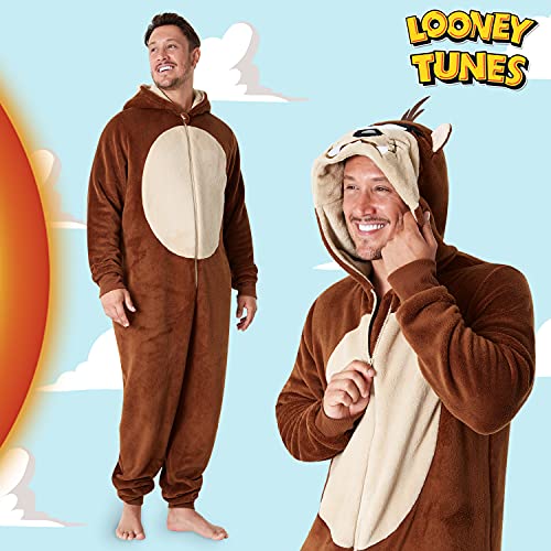 Looney Tunes Pijama Hombre Entero de Taz, Mono Pijama de Forro Polar, Pijama Hombre Invierno S-XXXL, Regalo Original Hombre (M, Marrón)