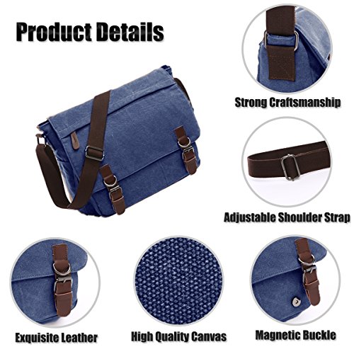 LOSMILE Hombres Lona Bolso de Bandolera La Bolsa de Mensajero Bolsa de Lona Bolsa de Hombro 16 Pulgadas Bolsa de Ordenador. (Azul)