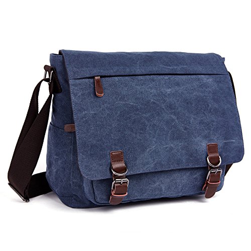 LOSMILE Hombres Lona Bolso de Bandolera La Bolsa de Mensajero Bolsa de Lona Bolsa de Hombro 16 Pulgadas Bolsa de Ordenador. (Azul)