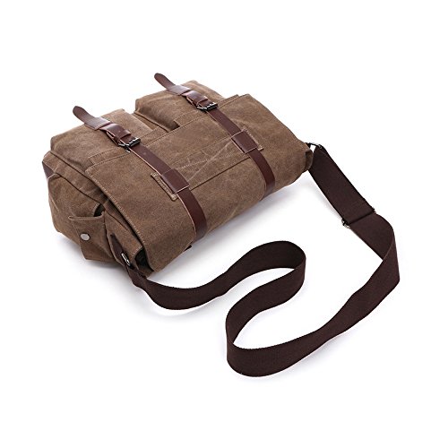 LOSMILE Hombres Lona Bolso de Bandolera La Bolsa de Mensajero Bolsa de Lona Bolsa de Hombro 16 Pulgadas Bolsa de Ordenador Messenger Bag (L, Cafe)